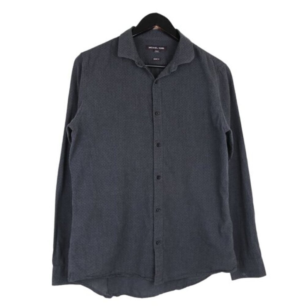 Michael Kors Novelty Button Down Collared Slim Fit Grey Dress Shirt Size Medium